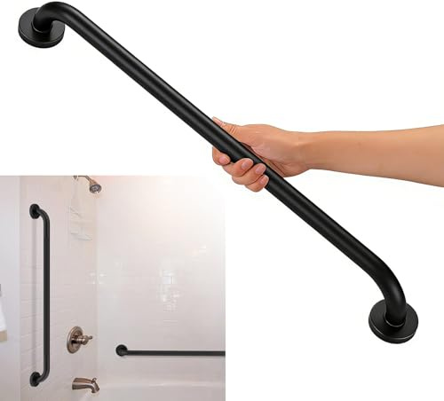 Drsyffsup 304 Stainless Steel Bathroom Balance Grab Bar, 30cm 40cm 60cm Shower Safety Handle Support, 80cm 1m 120cm Anti-Slip Hand Rail for Elderly, Disabled and Adults - Matte Black(2ft/60cm)
