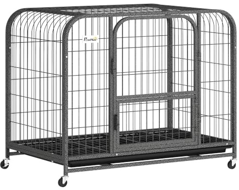 PawHut Heavy Duty Dog Crate for Medium Breeds 93 x 58 x 76 cm Black | Large Dog Cage, Puppy Kennel, Lockable Wheels, Removable Tray, 3 Doors, Indoor Outdoor