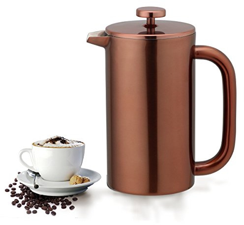 Highwin 8-Cup Double Wall Insulated Stainless Steel French Coffee Press, 32-Ounce Durable Coffee Tea Maker with Stainless Steel Plunger, Copper