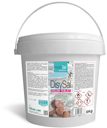 Hydrosal DisySal Chlor Tablet 5 kg Calcium Hypochlorite + Mineral Salts in 7 g Tablets for Swimming Pool and Hydromassage (Jacuzzi, Teuco, Dimhora, Intex, Betway, etc.).