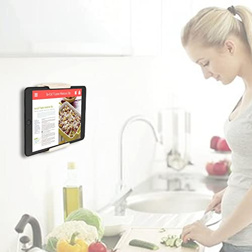 TFY Tablet-Wandhalterung, Küchenwandhalterung für Tablets und Smartphones, passend für Küche, Bad, Schlafzimmer, Lesezimmer und mehr (Weiß) | Verstellbar, einfache Installation, passend für 6,9–9,9 cm große Geräte, passend für 4,2–7,4 Zoll Geräte