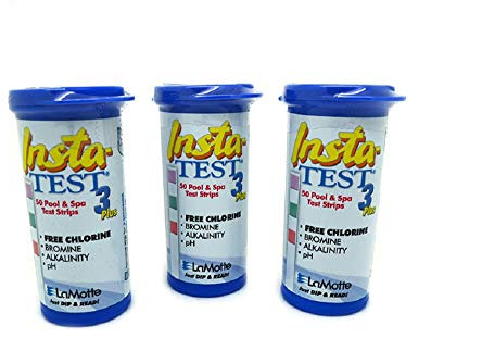 LaMotte 3-Way Insta Test Strips Plus for Swimming Pool & Hot Tub Spa - Chlorine or Bromine, pH and Total Alkalinity 3 x 50