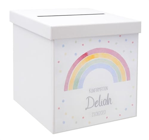 ZauberDeko Briefbox Kartenbox Regenbogen Bunt Taufe Kommunion Konfirmation Tischdeko Personalisiertes Geschenk