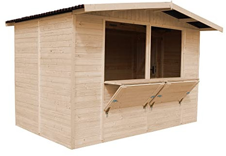TIMBELA M150 Maison de Jardin en Bois – Étal de Marché avec Comptoir, L336xP263xH232 cm / 6 m², Facile à Monter et à Démonter, Bar Jardin, Abri Multifonctionnel