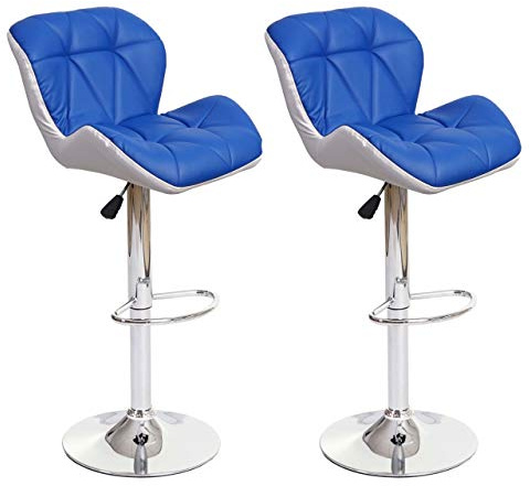 Mendler 2er-Set Barhocker HWC-A92 höhenverstellbar Kunstleder - blau | Barstuhl, Tresenhocker