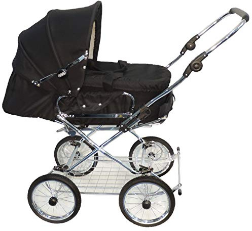 Eichhorn - Passeggino combinato con telaio in pelle, trasformabile in passeggino sportivo, con regolazione in altezza e custodia rigida (LuxVariante), tessuto nero, con ruote ECCO