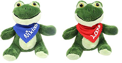 Kuscheltier Frosch grün 14,5cm mit Namen am Halstuch- Personalisiertes Kuscheltier - Personalisiertes Kindergeburtstagsgeschenk - Stofftier mit Wunschbeschriftung für Mädchen und Jungen