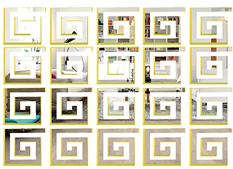 Andiker Adesivi da parete a specchio in acrilico, 10 pezzi, rimovibili, fai da te, autoadesivi, 3D, a specchio, cornice per TV, decorazione per piastrelle, finestre, specchi, piccole dimensioni (oro)