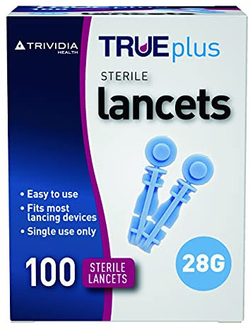 TRUEplus Single-Use Sterile Lancets 28 Gauge 100-Pieces, Colourless