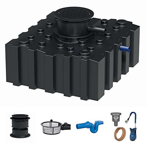 Zisterne Flachtank 3000 Liter Standard II inkl. Ausgleichsdom, Zisternendeckel, Regenwasserfilter, Überlaufsiphon und Regenwasserpumpen-Set - Regenwasserbehälter bzw. Regenwassertank unterirdisch