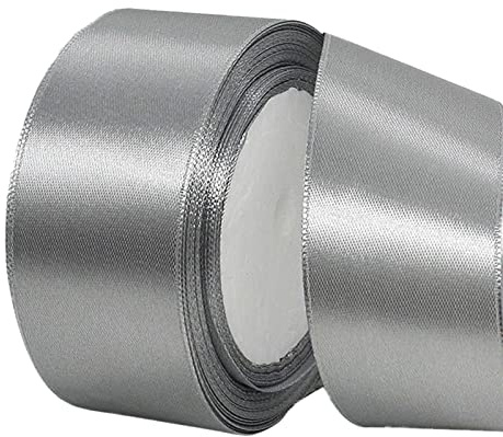 POPOYU Baumwoll Band Grau 4cm,Satinband 4cm Breit,Dekoration Präsent Geschenkband,Geschenkband Breit Grau Kleid Hochzeit,Taufe und Geburtstag Geschenke,Satin Dekoband,Deko Band Geschenk