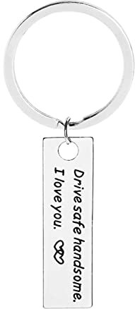 Stfery Ich Liebe Dich Schlüsselanhänger für Männer, Schlüsselanhänger Herren Metall Rechteckiges Etikett mit Der Gravur Drive Safe Pretty Silber