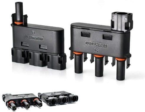 HandGold 1500V DC Solar T Steckverbinder 3-fach Verteiler IP68 Wasserdichter T Stecker, 1 Paar (3 zu 1 Abzweiganschluss)