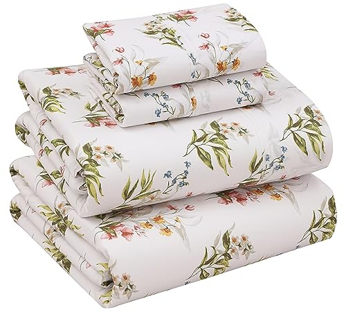 Ruvanti Sábanas de Cama tamaño matrimonial, 100% algodón, 4 Piezas, Ropa de Cama de Tejido de percal Suave y Transpirable, Bolsillo Profundo de 40.6 cm, estándar de Hotel, sensación Fresca y Fresca