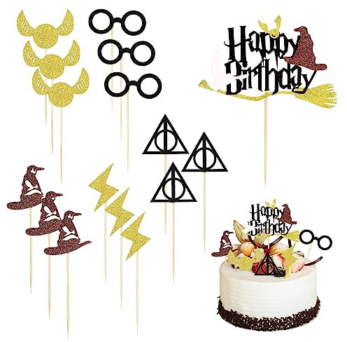 16pcs Cake Toppers, Glitter Cake Toppers, Cupcake Accessories, Magic Theme Party Supplies, Creative Dessert Decoration for Party, Birthday, Halloween