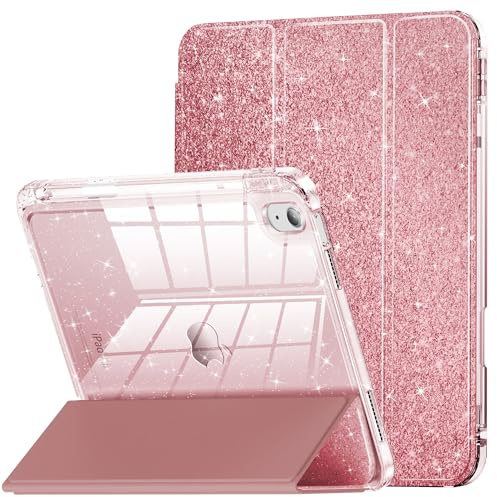 INFILAND Hülle für iPad Air 11 Zoll M2 2024/M3 2025/M4 2026, iPad Air 5./4. Generation 10,9 Zoll (2022/2020), Glitzerhülle mit Transparenter Rückseite, Ideal für Kinder und Mädchen (Roségold)
