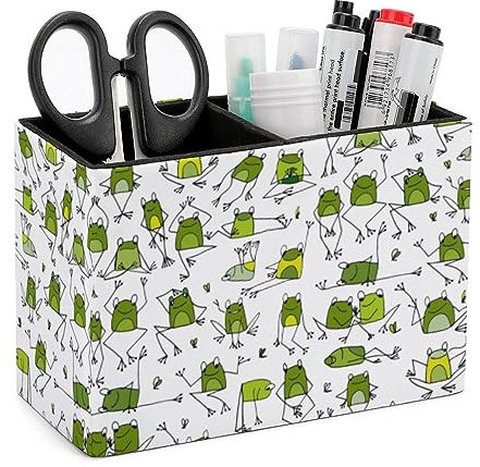 Quteprint Stifthalter, Stiftehalter für Schreibtisch-Organizer, niedlicher Tier, lustiger Frosch, PU-Leder, Stiftebecher, Schreibtisch-Schreibwaren, Aufbewahrung, Make-up-Pinselhalter, Stift-Organizer