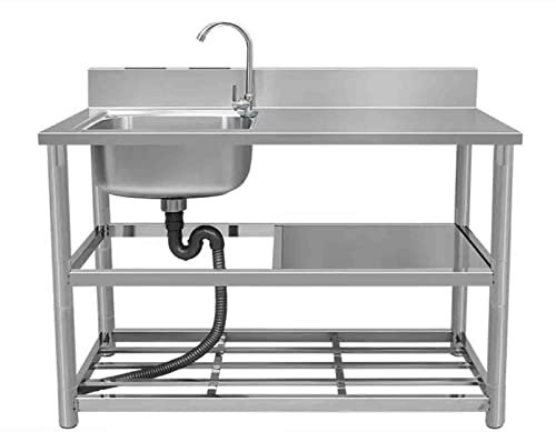 PASPRT Lavello residenziale da appoggio in Acciaio Inossidabile Lavello a Vasca Singola per Ristorante Commerciale, Stazione di Preparazione della Cucina, lavabo Durevole (Left L 120 cm)