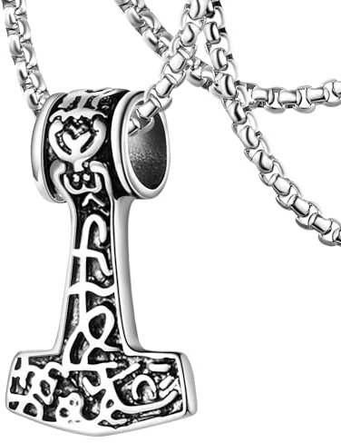 Collar masculino y femenino de martillo de Thor vikingo, colgante de amuleto Mjolnir noruego retro, colgante de acero inoxidable/dorado/negro, regalo de collar vikingo ((Martillo de Thor-1)…)