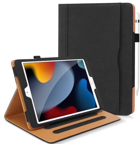 DAORANGE Coque pour iPad 9ème/ 8ème/ 7ème Génération 10.2 Pouces 2021/2020/ 2019, Étui Protecteur en Cuir PU avec Veille/Réveil Automatique, Étui avec Multi-Angle, Porte-Documents (Noir)
