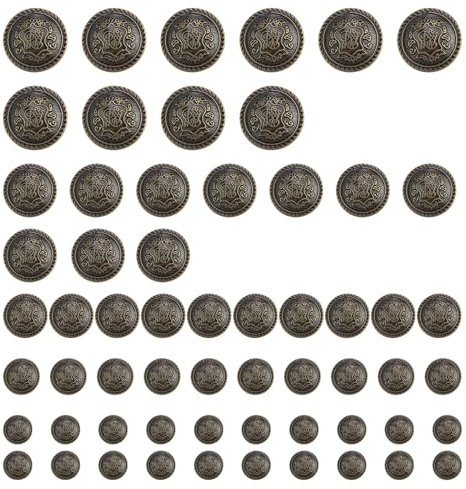 DEANKEJI 60 Stück Metall Knöpfe, Knöpfe Groß in 5 Größen, Bronze Knopf Geeignet für Mäntel, Jacken, Uniformen (Bronze)