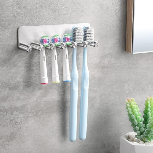 OETAMS Elektrisch Zahnbürstenhalter Ohne Bohren, Zahnbürste Halter Silber | Wand für 6 Elektrische Bürstenköpfe, Zahnburstenhalterung Edelstahl, Selbstklebend Zahnbürstenkopf Halter