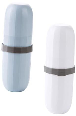 Gatuida 2piezas Organizador De Cepillo De Dientes y Pasta De Dientes Taza De Viaje Portátil para Camping y Senderismo Azul y Blanco