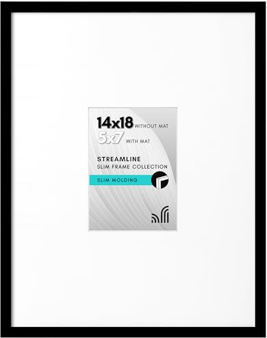 Americanflat 14x18 Picture Frame in Black - Use as 5x7 Picture Frame with Mat or 14x18 Frame Without Mat - Thin Border Photo Frame with Plexiglass Cover - Vertical or Horizontal Wall Display