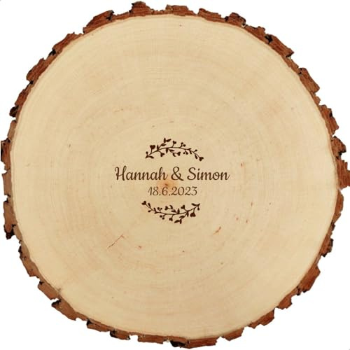 Sterngraf Baumscheibe 30cm mit Gravur (Namen) personalisiert Holz-Scheibe als Gästebuch Geschenk-Idee zur Hochzeit Geburtstag Taufe Kommunion Motiv D3