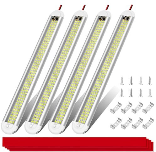 EASYIVY Barra Luminosa LED 12V per Interni, 120 LED Luci Furgone con Interruttore, 1600LM Luci LED 12V per Auto, Camion, Camper, Roulotte, Furgone, Barca, Cucina, 4 Pezzi