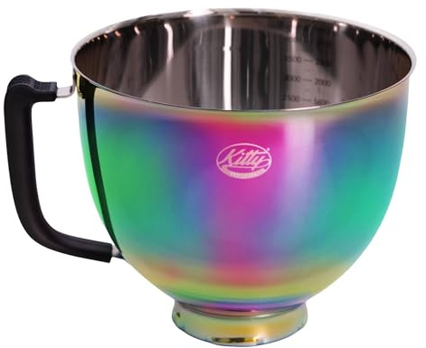 Kitty Professional Edelstahl Rührschüssel Super Bowl kompatibel mit Kitchen Aid 4,3 und 4,8 Liter mit Messskalen, spülmaschinenfest (Rainbow)