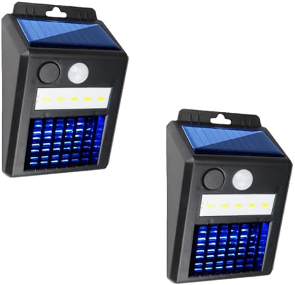 Solar Mata Mosquitos Electrico, 2 IN 1 UV Lampara Antimosquitos,Lampara Mosquitos Interior,Lámpara Con Sensor De Movimiento Impermeable Atrapa Moscas Exterior Para Dormitorio Jardín Camping (2 Pack)