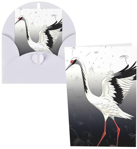 WSOIHFEC Grußkarten, japanischer Kranich, blanko, mit Umschlägen, Dankeskarten, Notizkarten, Happy Birthday Karten, Valentinstagskarten für Abschlussfeier, Hochzeit, Party, Einladungen, 15,2 x 10,2 cm