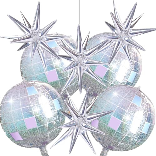 4 Pezzi Palloncini Disco, 4 Pezzi Palloncini Stelle Esplosive, 22 Pollici Ballons Disco Alluminio, Palloncini Festa Disco, per Disco Anni '70 '80 '90, Feste di Compleanno, Carnevale