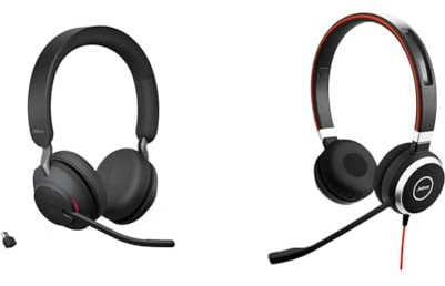 Jabra Evolve2 65 Wireless PC Headset – Noise Cancelling UC Certified Stereo Headphones & Evolve 40 MS Stereo Headset – Microsoft Certified Headphones for VoIP Softphone