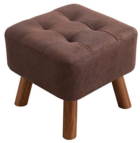 Gepolsterter Hocker mit Fußstütze aus Holz, Schminkhocker aus Leder, gepolsterter Frisiertischhocker, Klavierhocker, Sitzhocker