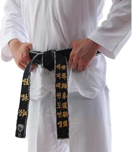 Individuell bestickter schwarzer Gürtel, Taekwondo, Karate, Kampfsport, Judo, Breite 5,1 cm, Vintage-gewaschener, individuell gestalteter schwarzer Gürtel, 240 cm