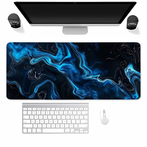 Mauspad Gaming, Mousepad Groß Schwarz Blaue Flüssigkeit, Mouse Pad XXL 800x400x2mm, mit Einer speziellen Oberfläche und Anti Rutsch Gummi Basis, verbessert Präzision und Geschwindigkeit