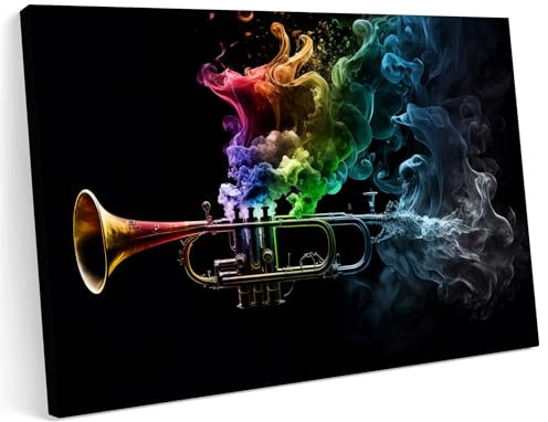 Printonia Leinwandbild m Bild auf Leinwand 100x70 Trompeten Trompeten Musik Abstrakte Kunst Klang