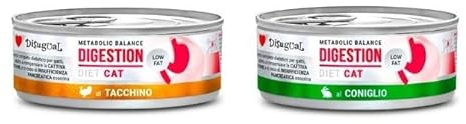 Disugual Katzen-Diät, geringe Fettverdauung, besondere Ernährungsbedürfnisse, verschiedene Geschmacksrichtungen und Mischungen, (12 x 85 g, 6 x Truthahn, 6 x Kaninchen)