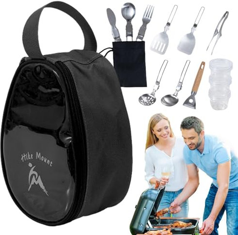 Set di stoviglie da campeggio, set di utensili da cucina da campeggio | Kit da campeggio per barbecue, ciotole e forchette da 11 pezzi - Kit di pentole per borsa organizer pieghevole da esterno per ca