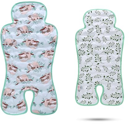 LAT Colchoneta Verano Silla Paseo, Reversible Funda Carro Bebe Universal con Almohadilla Refrigerante de Gel, Cojín Reductor Silla Paseo para Cochecito y Asiento (Perezoso+Hoja)