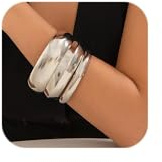Yamobi 3 Piece Chunky Silver Bangles for Women Fashionable Wide Wrist Bracelets Stackable Statement Bangles Fashion Jewellery Gift