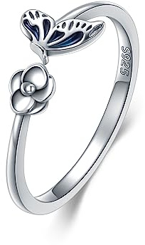 Flpruy Zehenringe für Frauen 925 Silber einstellbar Schmetterling Zehenring für Sommer Strand offene Zehe Fußschmuck（open）