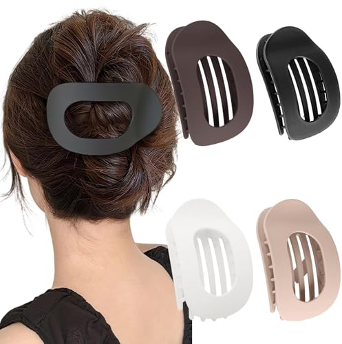 Lot De 4 Pinces À Cheveux Plates Femme, Barrette Canard Élégante Et Simple, Maintien Sécurisé, Grande Pince Mat Incurvée, Dents Intérieures Pour Cheveux Fins Et Épais