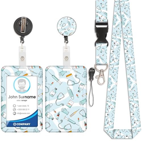 ID Badge Holder mit Lanyard, Kunststoffkoffer mit Abnehmbare Schnur, Sliding Ausweishülle, Modische Kartenhalter mit Einziehbarem Clip, Vertikale Karte Schutz für Krankenschwester, Student (Stil 14)
