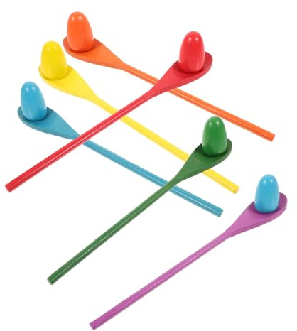BESPORTBLE 6 Ensembles Jeu de Relais Œufs Bois avec Cuillère pour Garçon Fille Sensoriel Éducatif Développement Coordination Main-œil Jeu Extérieur pour Garçons et Filles