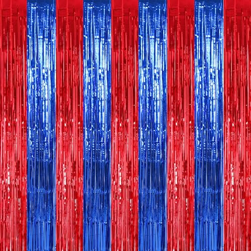 2 Stück rote und blaue Tür-Luftschlangen, Fotokabine-Hintergrund, metallische Luftschlangen Grüne Folien-Fransenvorhänge für Geburtstag, Weihnachten, Neujahr, St. Patrick's Day, Unabhängigkeitstag