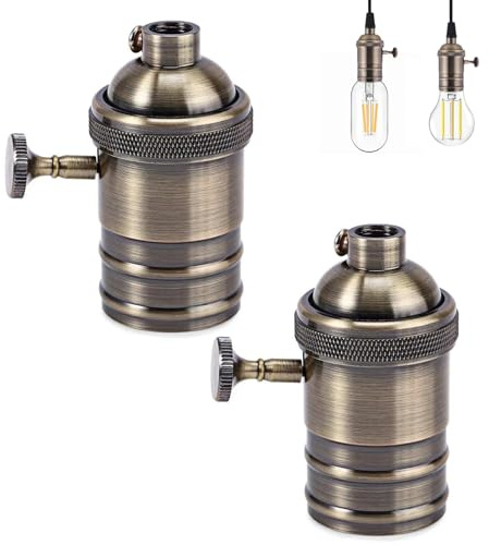 ZRZTM 2 Pièces Douille D'Ampoule RéTro E27 En Cuivre, Douille rétro Edison avec interrupteur, Edison Suspension lampe, Vintage E27 AdaptateurDouille, Facile à Installer, Pour Bars, Restaurants