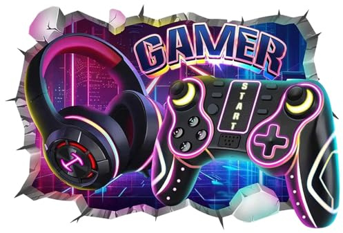 Large 3D Gaming Wall Stickers, 3D Effect Self-Adhesive Gaming Wall Artwork, Gamer Controller Video Game Joystick Wall Decals, Gaming Room Accessories Teenagers Boy Bedroom Playroom Wall Decor